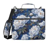 Vintage White Peony Flowers 1.5 Inch 3 Ringing Organizer Binder with Handle Includes Zip Pocket School Binders Organizer for Middle School