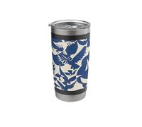 Vintage White Pigeons in Blue Pattern Stainless Steel Insulated Tumbler