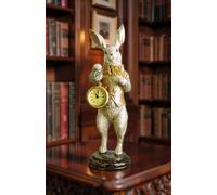 Vintage White Rabbit Figurine with Gold Pocket Watch - 35cm Decorative Bunny Statue Tabletop Clock - Antique Style Home Décor Accent