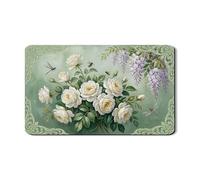 Vintage White Rose Dish Drying Mats for Kitchen Counter, Floral Absorbent Rubber Dish Drainer Mat, Spring Garden Pu Leather Drying Pad for Coffee Bar 12x20 Inch