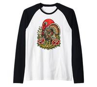 Vintage Wild Crazy Turkey Tattoo Style Birdwatching Design Raglan Baseball Tee