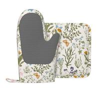 Vintage Wild Flowers Herb Floral Oven Mitts and Pot Holders Set of 2 Silicone Heat Resistant Oven Mitten Potholders Non Slip Gloves Kitchen Decor for BBQ Cooking Grilling Baking