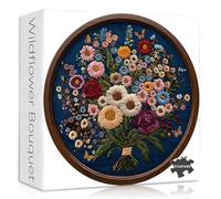 Vintage Wildflower Puzzles for Adults 1000 Pieces, Round Butterfly Plant Puzzle Nature Art, Circle Pretty Flower Garden Jigsaw Puzzle, Retro Aesthetic Floral Puzzle, Blue