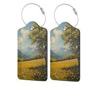 Vintage Wildflower Summer Meadow Luggage Tag for Suitcase 2 Pack Leather Luggage Tag with Privacy Flap Name Id Label and Metal Loop for Women Men Travel