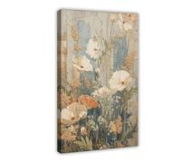 Vintage Wildflower Wall Art, Rustic Floral Meadow Poster Canvas Poster Bedroom Decor Landscape Office Room Decor Gift 08x12inch(20x30cm)