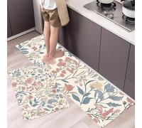 Vintage Wildflowers Kitchen Rug Set, 2 Pieces Non Slip and Anti Fatigue Victorian Style Kitchen Mat Set, Washable Floor Mat, Blue Standing Mats for Hallway Bedroom 50x80cm+50x150cm