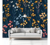 Vintage Wildflowers Non-Woven Wallpaper 400 x 280 cm Bedroom Wall Mural, Dark Photo Wallpaper Poster Wall Covering, for Children’s Room Home Restaurant Living Room Hallway