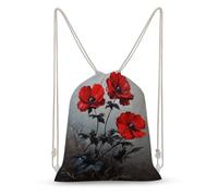 Vintage Wildflowers Red Flower Drawstring Backpack Canvas String Bag Lightweight Sports Gym Bag for Men Women