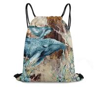 Vintage Wildlife Whale Swimming Bag Portable Drawstring Bag Unisex Drawstring Backpack For Shopping Holiday Yoga 36X42Cm