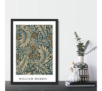 Vintage William Morris Larkspur in Navy and Beige Art Print / Black Frame / SIZE: A4 ARTZE Navy A2