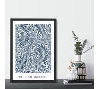 Vintage William Morris Larkspur in Navy and White Art Print / Black Frame / SIZE: A3 ARTZE Navy A4