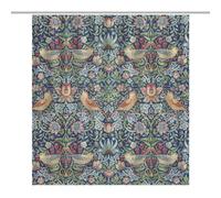 Vintage William Morris Shower Curtain Original Design Strawberry Thief Green Shower Curtain Set for Bathroom Heavy Duty Fabric Upholstery Waterable Shower Curtain Hook 72x72in