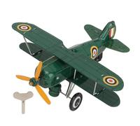 Vintage Wind Up Airplane Toy Tinplate Retro Clockwork Aircraft Figure Mini Airplane Ornament for Kids Desktop Bookshelf Christmas Tree Decoration