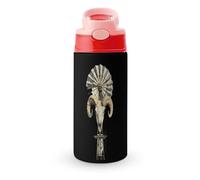 Vintage Windmill with Old Rams Skull Cute Water Bottle with Straw Lid Stainless Steel Drink Tumbler Insulated Flip Top Cups 350ml