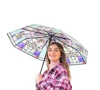 Vintage Window Umbrella UV Protection Folding Compact Umbrella Vintage Stained Glass Parasol Hand-Painted Styles For All Weathers For Women Girls