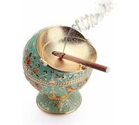 Vintage Windproof Ashtray with Lid - Decorative Zinc Alloy Desktop Globe Design Ash Tray for Indoor/Outdoor Use Detachable Lid & Elegant Home/Office Decor (11.5cm Height)