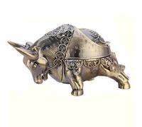 Vintage Windproof Bull Ashtray for Cigarettes with Lid Metal Portable Decorative Ashtray Indoor Outdoor Hand Carved Nice Gift Ornament for Women Men (Antique Brass)