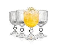 Vintage Wine Glasses Set of 4, 12 oz Glass Drinkware Sets, Ripple Drinkware Embossed Unique Vintage Glasses Drinking, Vertical Line Goblet Glasses, Water Goblets, Wedding, Party, Dinner, Bar
