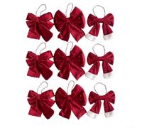 Vintage Wine Red Velvet Christmas Bow Ornaments 9 Pack Stitched Edge | Soft polyester material Assorted sizes for layered decor Perfect for trees wreaths and garlands