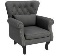 Vintage Wingback Accent Armchair Linen Feel Upholstered Nailhead Dark Grey Chair