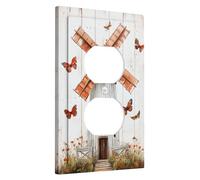 Vintage Winnowing Light Switch Cover Plates/Outlet Covers, Rustic White and Brown with Butterflies for Home Decor, Thermoplastic Wall Plates, Standard Size Single Duplex Outlet