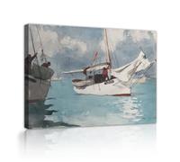 Vintage Winslow Homer Canvas Framed Print Fishing Boats Key West 1947 Canvas Poster Picture Artwork for Home Office Study Dining Room 80x130cm Innerframe