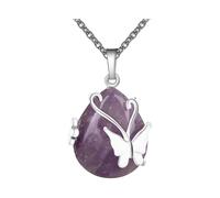 Vintage Wire Wrap Butterfly Gemstone Rose Quartz Amethyst Opalite Healing Crystal Pendant Necklace-B