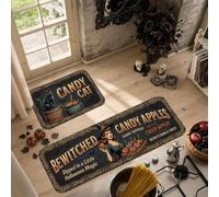 Vintage Witch Candy Fruits Quote Halloween Kitchen Rugs Sets of 2