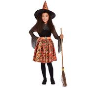 Smiffys Vintage Witch Costume, Orange Dress & Hat, Halloween Child Fancy Dress, Witch Dress Up Costumes