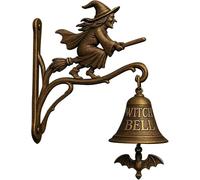 Vintage Witch Doorbell, Cast Iron Halloween Protection Door Hangers Bell with Witch on Broom for Front Door, Porch, Home and Wall Decor, Screaming Ghost Door Bell Retro Dog Doorbell with Welcome Sign