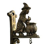 Vintage Witch Doorbell,Cast Iron Halloween Protection Door Hangers Bell with Witch on Broom,Gothic Outdoor Decorative Bell for Porch Garden Front Door,Hanging Bells Wall Mounted Orname-Bronze-02