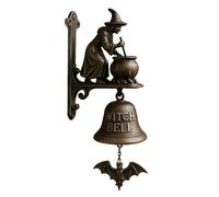 Vintage Witch Doorbell, Witch Welcome Doorbell, Halloween Witches Bells with Bat Pendant, Funny Witch Hanging Bell, Retro Metal Doorbell Decoration for Front Door, Porch, Outdoor, Garden