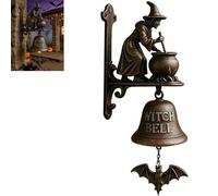 Vintage Witch Doorbell, Witches Wall-Mounted Entrance Bells, Cast Iron Halloween Protection Door Hangers Bell with Witch on Broom for Front Doors, Porch, Home and Wall Decor(Color-A)