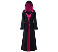 Vintage Witch Dress, Vampire Costume Women - Medieval Gothic Long Dress with Flare Sleeves - for Halloween Parties & Cosplay