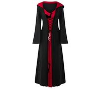 Vintage Witch Dress Women | Halloween Vampire Costume Long Sleeve V Neck Medieval Dresses Plus Size Renaissance Costume Flowy A-Line Swing Gothic Dresses Floor Length Prom Ball Gowns Red