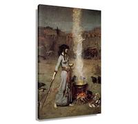 Vintage Witch Magic Circle Poster Decorations For Wall Art Framed Canvas Art Classic Wall Decor Painting Pictures John William Waterhouse Prints Famous Artwork Framed (16x24 inch)