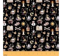Vintage Witch Magic Fabric by The Yard,Tarot Sun and Moon Soft Polyester Mystical Gothic Durable for Sewing Projects and Art Craft Making Halloween Black No Stretch,1 Yard Pre-Cut,36" Lx59 W