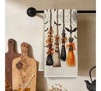 Vintage Witch's Broomstick Halloween Kitchen Towels, Mystic Absorbent Microfiber Hand Dish Towels, Seasonal Farmhouse Halloween Decorations