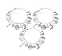 Vintage Witchy Charm Bracelet, Antique Silver Celestial Gothic Jewelry with Tree of Life Moon Sun Pentagram Owl Charms, Art Decor Jewelry for Halloween Party (3pcs)
