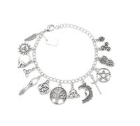 Vintage Witchy Charm Bracelet, Antique Silver Celestial Gothic Jewelry with Tree of Life Moon Sun Pentagram Owl Charms, Art Decor Jewelry for Halloween Party (1pcs)