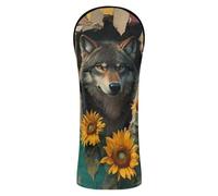 Vintage Wolf Breaking Through The Wall Flower Golf Club Cover Set Premium Leather Accessories with Number Tags for Driver Hybrid and Fairway Woods