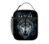 Vintage Wolf Face Pattern Kids Insulated Lunch Bag for Boys Girls, Leakproof Reusable Bento Tote Toddler Lunch Bag, Portable Thermal Cooler Lunchbox for School Picnic Travel Daycare