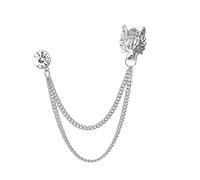 Vintage Wolf Head Chain Brooch Pin,Animal Wolf Rhinestone Long Chain Tassel Suit Lapel Pin Timberwolves Badge Pin Jewelry for Women Men, Alloy Steel, rhinestone