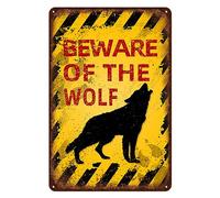 Vintage Wolf Metal Sign Beware of Wolf Aluminum Sign Funny Beware Animal Decor 12"x8" Inch
