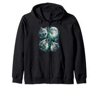 Vintage Wolves Howling At The Moon Retro Wolf Lover Funny Zip Hoodie