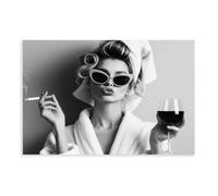 Vintage Woman in Bathrobe Print_ Smoking, Wine Canvas Poster Bedroom Decor Landscape Office Room Decor Gift 16" L X 24" W