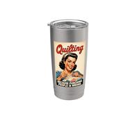 Vintage Woman Quilting Because Punching People is Wrong Stainless Steel Insulated Tumbler