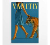 Vintage Woman Walking a Tiger Wall Art Funny Modern Glamour Power Poster Fashion Female Magazine Canvas Print Retro Feminist Aesthetic Decor for Bedroom Living Room Dorm 16x24inch Unframed