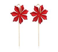 vintage women dangle rose petal long tassel female ewelry red high-end earrings