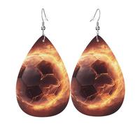 Vintage Women Earring Burning Soccer Ball Teardrop Leather Earrings Lightweight Drop Leather Earrings For Party Ladies Mother’S Day